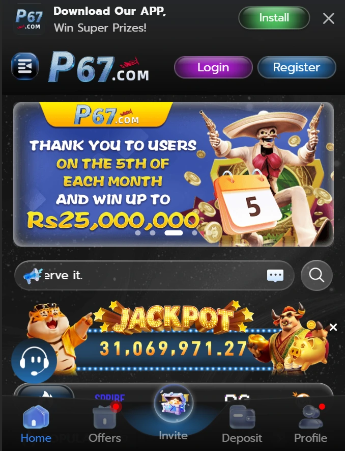 PK67 game app dashboard interface and mobile download guide